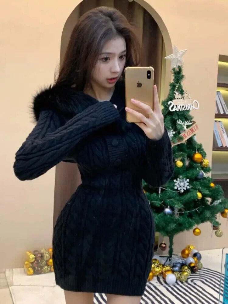 Winter Woman Sweater Feathers Neck Chic Sweater Hoodies Dress Dress Outwear