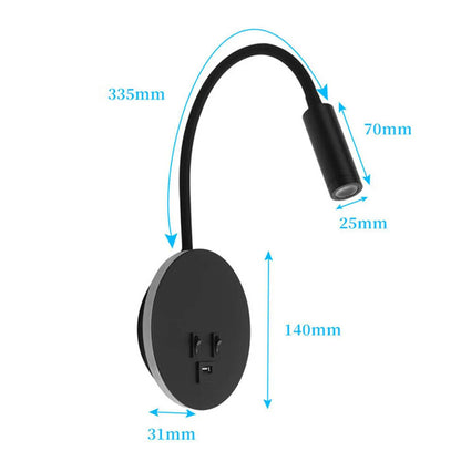 Wall Sconces Plug In Cord Gooseneck W/ USB Port Switch Backlight Night Wall Lamp