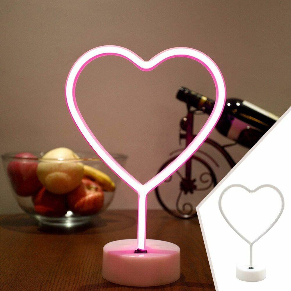 LED Neon Signs Lights USB Heart Shape Lamps Home Table Decor Plastic 20x10x29cm
