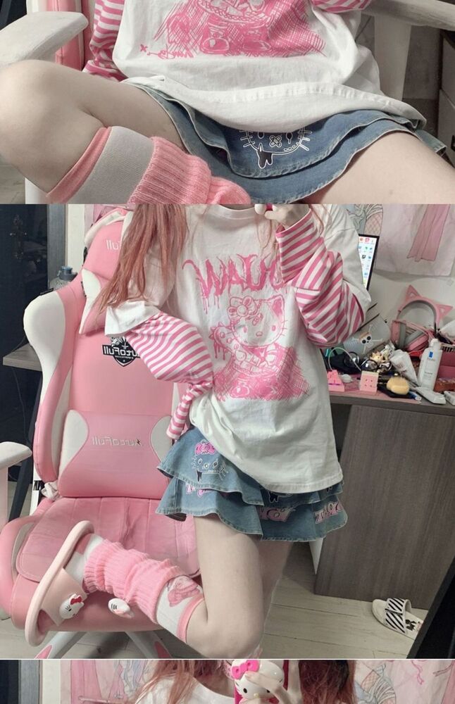 Japanese sweet loose Kawaii cute Hello Kitty blouse long-sleeved T-shirt women