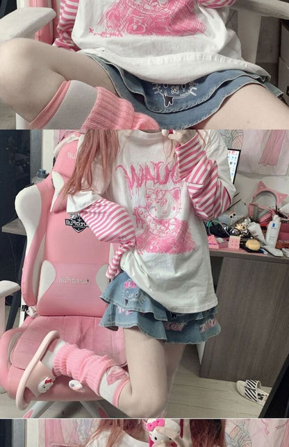 Japanese sweet loose Kawaii cute Hello Kitty blouse long-sleeved T-shirt women