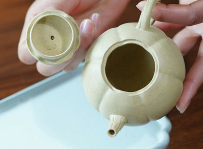 170cc chinese Yixing Handmade Zisha teapot GreenClay Pumpkin Gongfu Hu Tea Pot