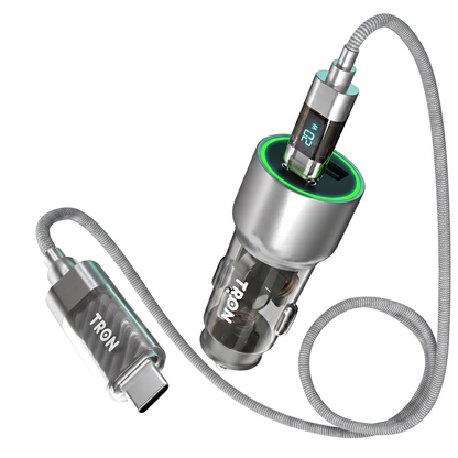 TRON 48W Dual Port Transparent Car Charger, USB-C + A Fast Charger for 12V/24V