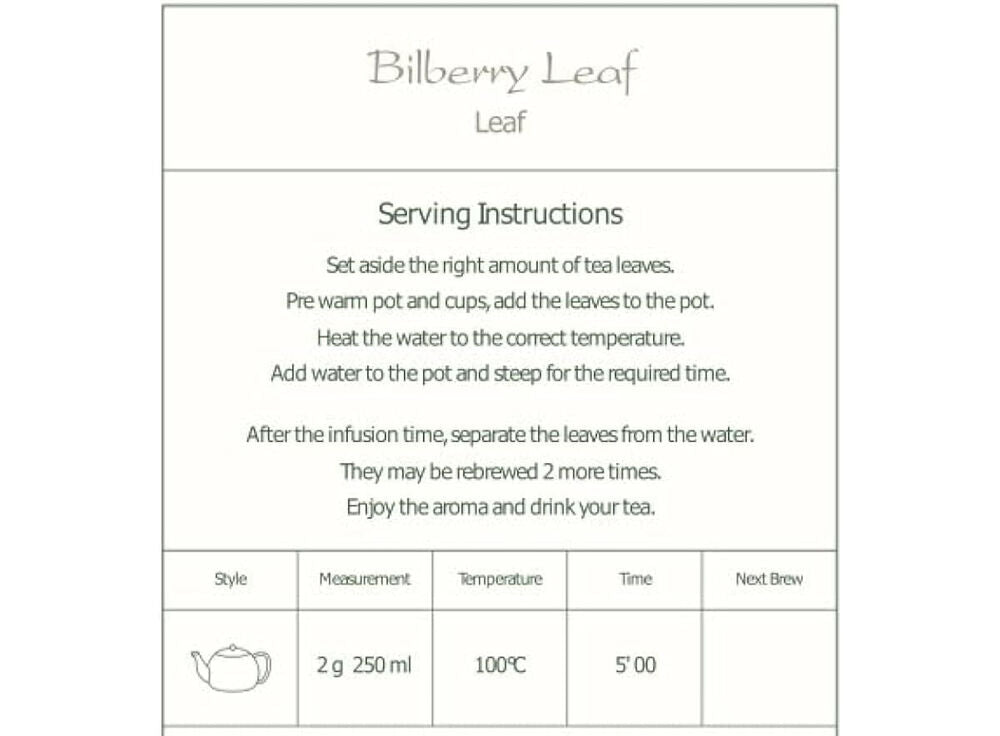 Bilberry Tea Loose Leaf - Rich and Aromatic - Dried Blueberry Leaves Herb 100g