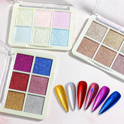 Nail Art Glitters 6 Colors Powder Metallic Laser Holographic Pigment Dust Polish
