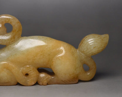 Chinese Natural Hetian Jade Hand Carving Beast Statue Exquisite Figurines Art