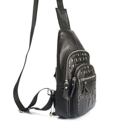100% Genuine Leather Mens Crocodile Pattern Sling Backpack Crossbody Bag Daypack