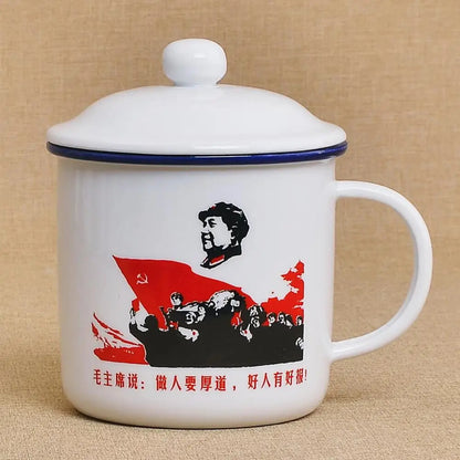 450M ceramic cup + lid Chinese *** retro drinking glass teapot enamel mug -