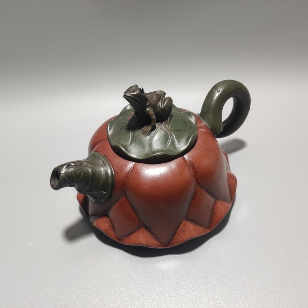Vintage Chinese Yixing Purple Clay Teapot Zisha Ceremony Lotus Leaf Frog Teaware