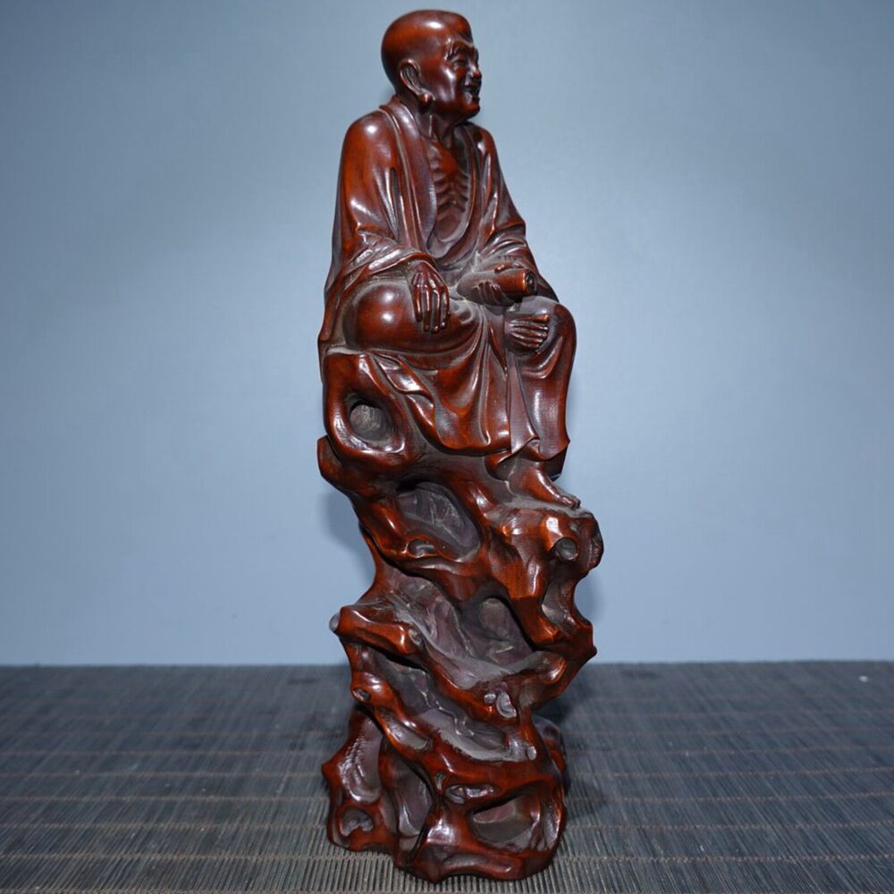 Antique Chinese Boxwood Carving Arhat Buddha Statue Wooden Sculptures Home Decor