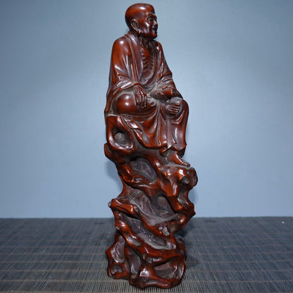 Antique Chinese Boxwood Carving Arhat Buddha Statue Wooden Sculptures Home Decor