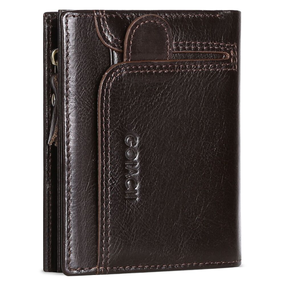 Vintage Genuine Leather Wallet Credit Card Id Holder Zipper Purse RFID Card Bag