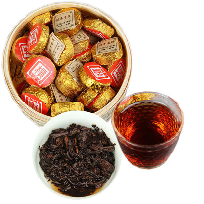 500g Small Golden Cake Premium Bamboo Basket Ripe Puer High Quality Puerh Tea