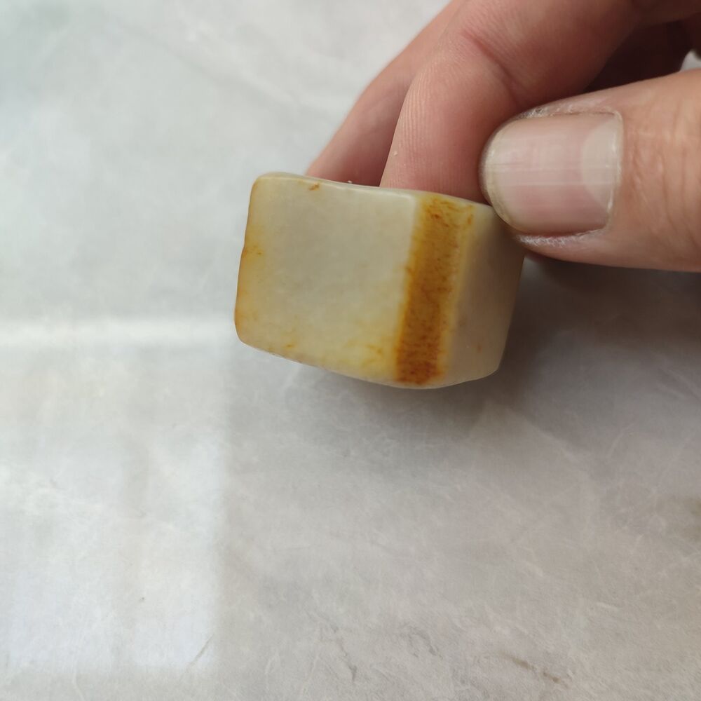 Chinese Hotan Hetian Jade Carving Unique Sculpture Collector Thumb Ring square