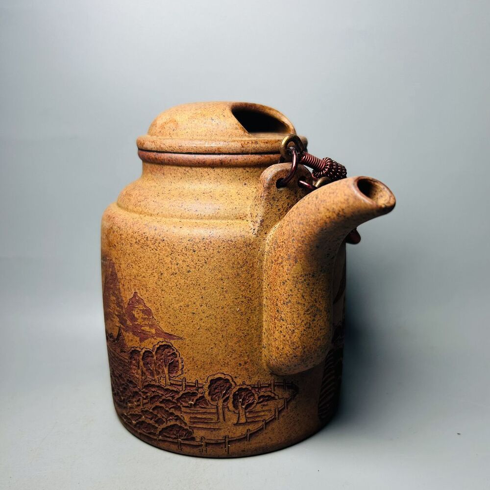 Vintage Chinese Yixing Purple Clay Teapot Zisha Ceremony Carving Collectible Art