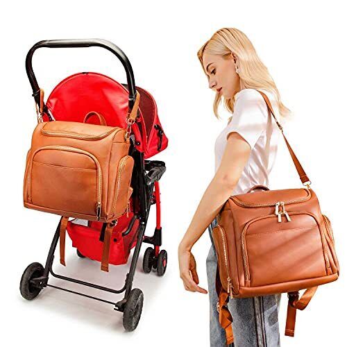 7-in-1 Baby Diaper Bag Solid PU Leather Mummy Maternity Bag Bags Changing Pad