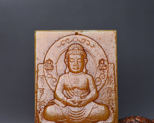 China Old Natural Jade Hand Carved Hetian Jade Buddha Statue Lucky Jade Pendant
