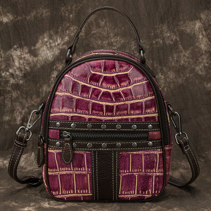 Genuine leather Women's bag, Crocodile Embossed Small Backpack Shoulder Bags