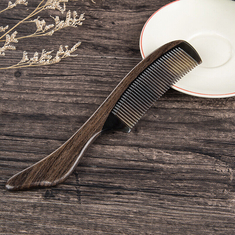 Black Buffalo Horn Hair Comb Massage Brush Anti Static Wood Comb