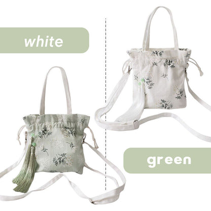 Chinese Bamboo Embroidery Purse Wallet Ancient Drawstring Bag Hanfu Handbag