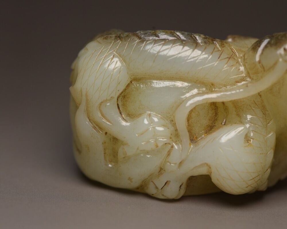 Chinese Antique Hetian Jade Carved Dragon Statue Nice Unique Thumb Ring Jewelry