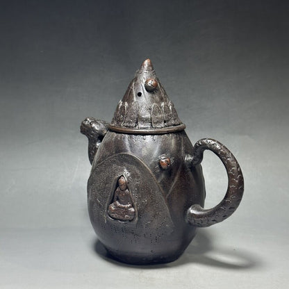 vintage chinese yixing purple clay teapot zisha ceremony carving Collectible art