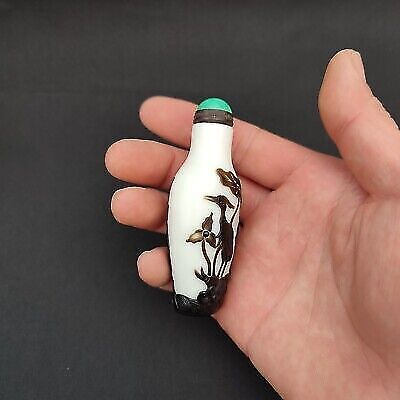 vintage peking glass snuff bottle box chinese overlay snuffbox carved collection