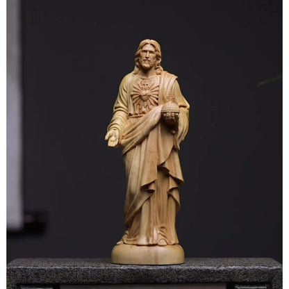 Home Decoration Religious Solid Wood Carving Wood Carving Jesus Statue