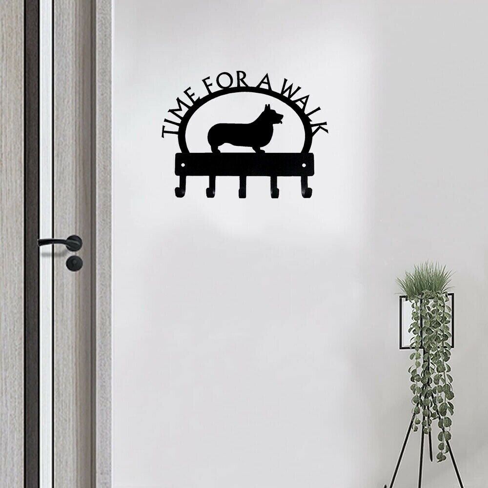 Corgi Time for A Walk Key Rack Wall Mounted Hook Up Pretty Artwork Wall Stickers