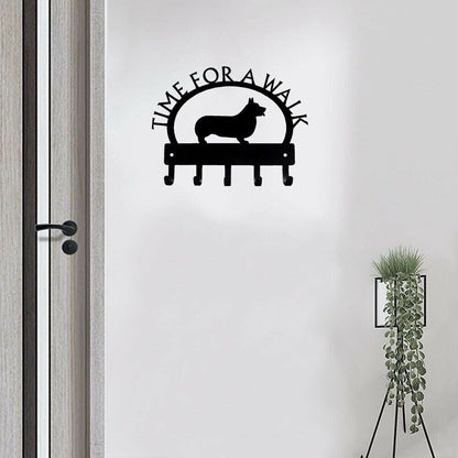 Corgi Time for A Walk Key Rack Wall Mounted Hook Up Pretty Artwork Wall Stickers