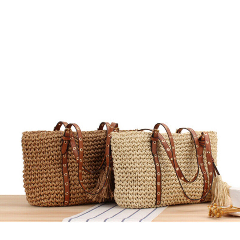 New Tassel Straw Beach Bag Crochet Handwoven Casual Womens One-Shoulder Bag