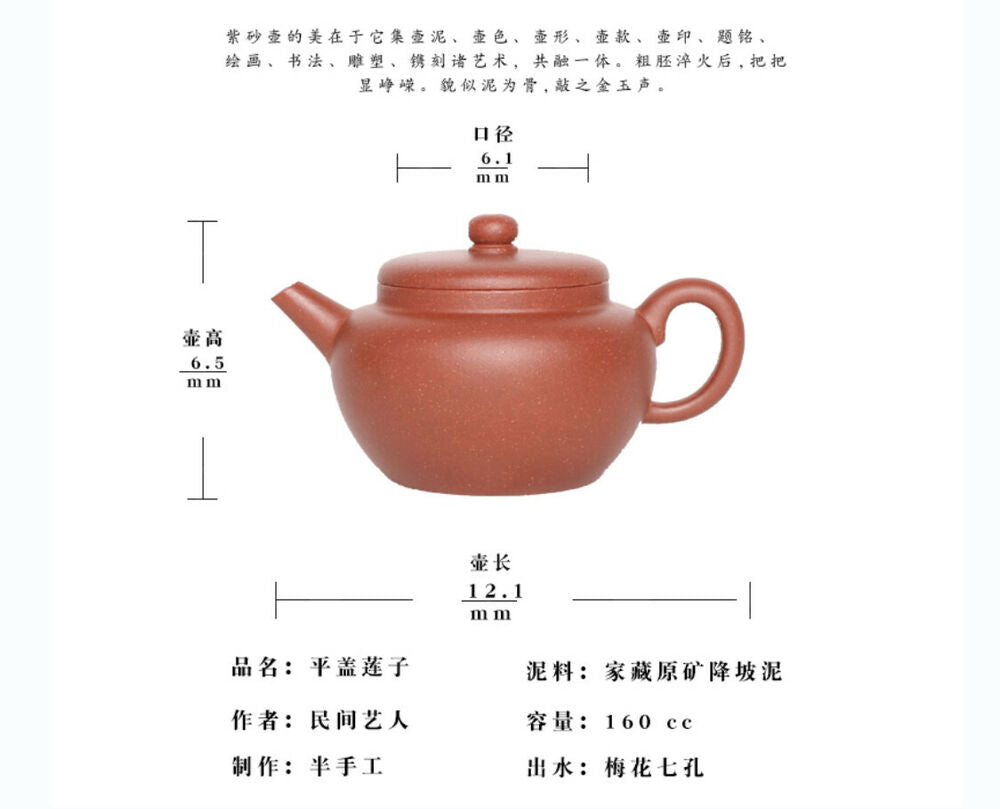 160cc chinese Yixing Handmade Zisha teapot JiangPoNi Lotus Hu Gongfu Tea Pot