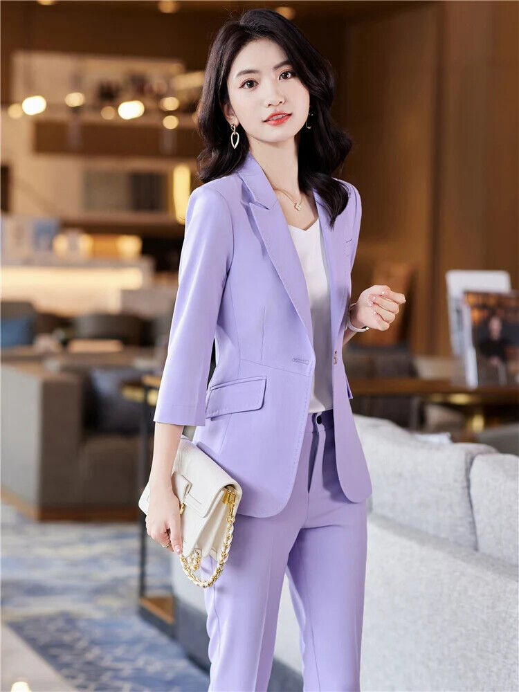Women's Office Suit Pantsuit Simple Spring Summer Top + Trousers 2 Piece Set