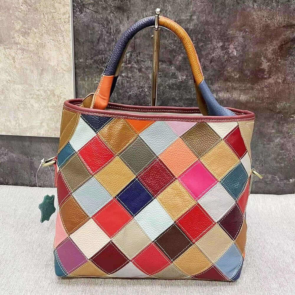 Top Genuine Leather Multi-color Tote Handbag, New Designer Women's Shoulder Bags