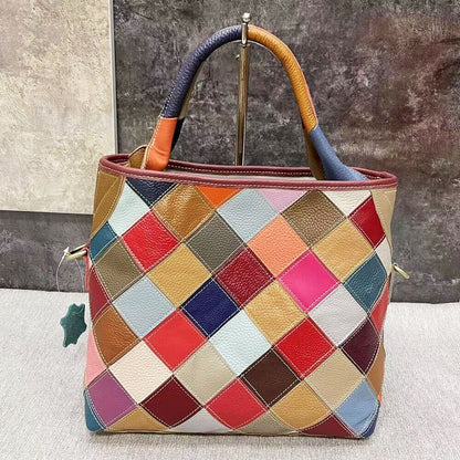 Top Genuine Leather Multi-color Tote Handbag, New Designer Women's Shoulder Bags