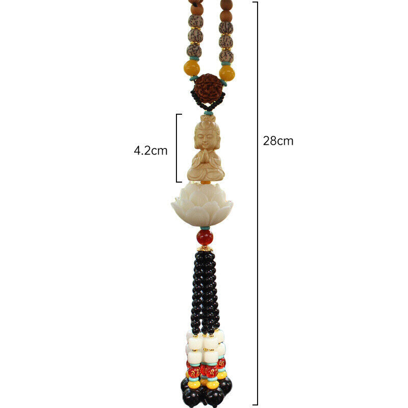 Boxwood Carved Lotus Buddha Guanyin Car Pendant Figurines Hanging Decor