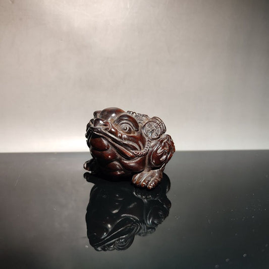 Chinese Wood Carving Wooden Toad Spittor Statue Sculpture Boxwood Interesting