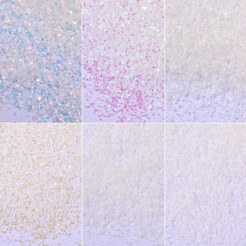 Nail Art Glitter Powder 6Pcs Unicorn Aurora White Sequin Dust Small Flakes Decor
