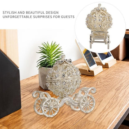 Jewelry Box Pumpkin Carriage Crystal Wedding Ring Jeweled Trinket Alloy 8x8x5cm