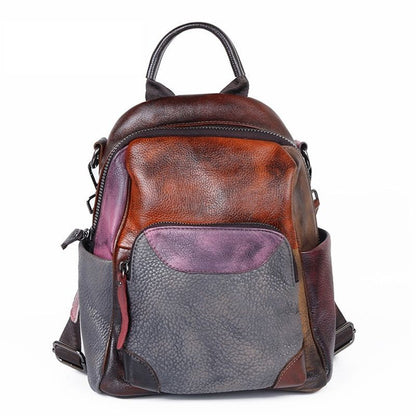 Cowhide Retro Style Genuine Leather Backpack Small School Knapsack Bag 20L Brown