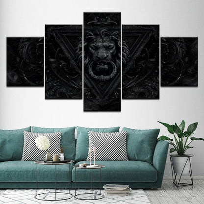 Lion Head iron Portrait Wall Art Painting Print On Canvas 5 Panels No Framed