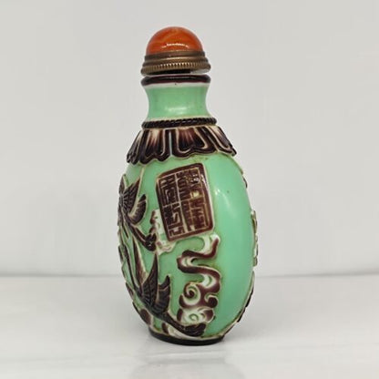 vintage chinese peking glass snuff bottle carved crane sculpture statue signet
