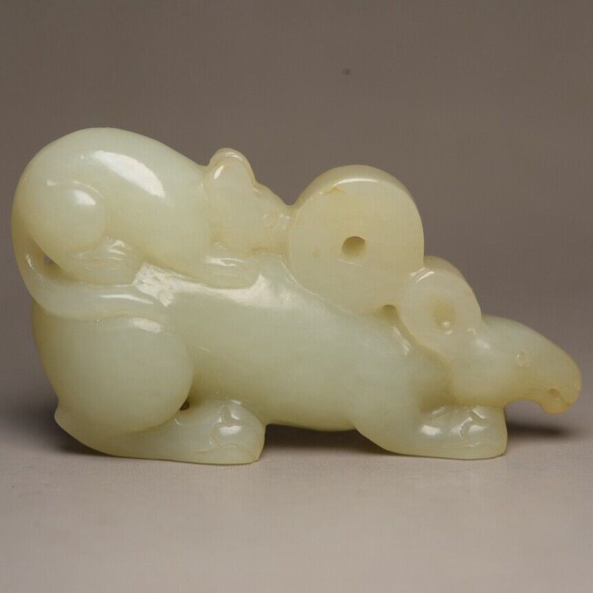 Collection Chinese Natural Hetian Jade Carved Exquisite Rat Statue Figurines Art