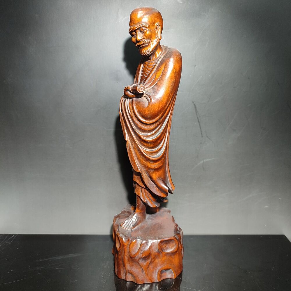 8" Boxwood Wood Ornament buddha statue carving home decor figurines dharma monk