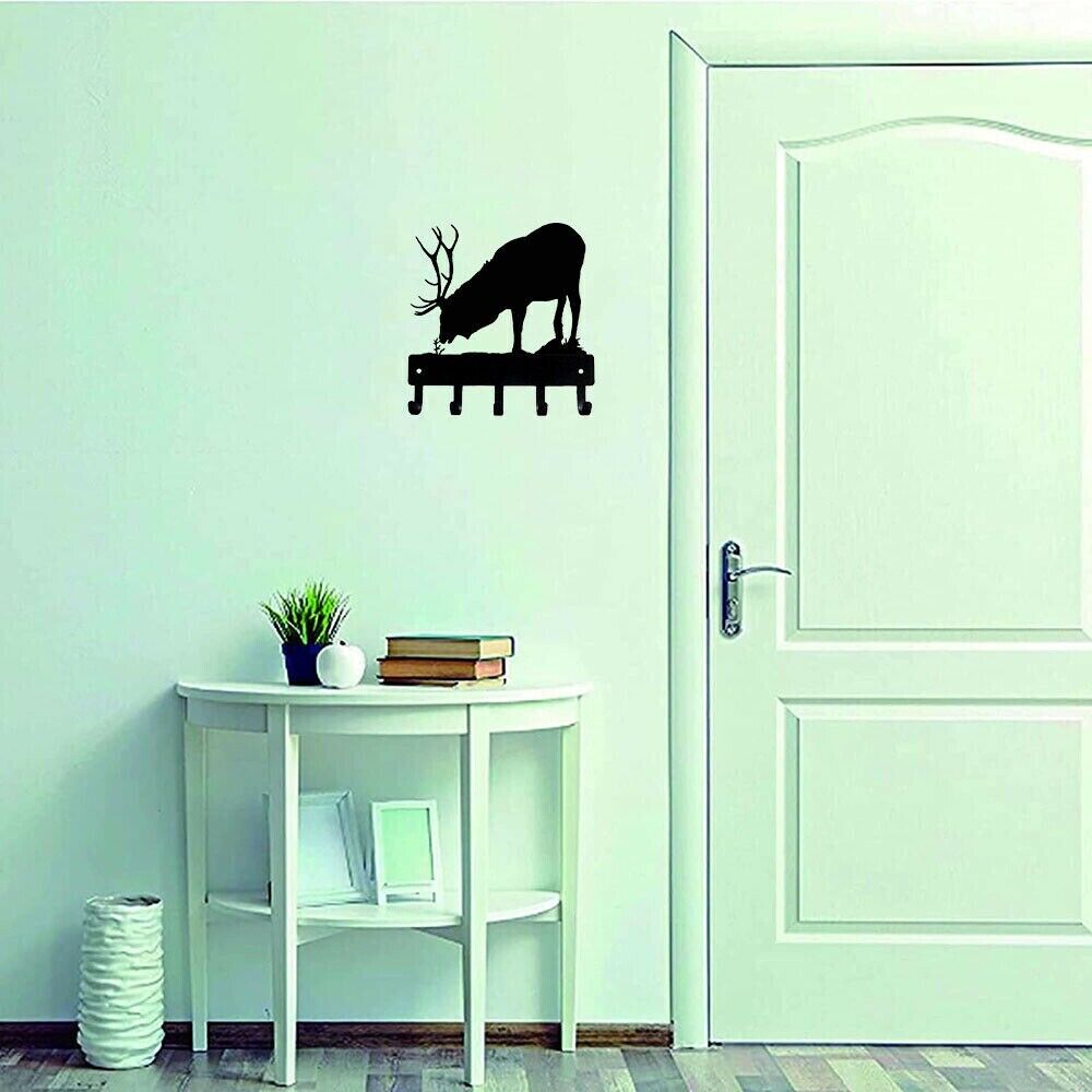 Elk Bull Key Rack Hanger Wall Mounted Hook Up Pendant Wall Art Home Decor