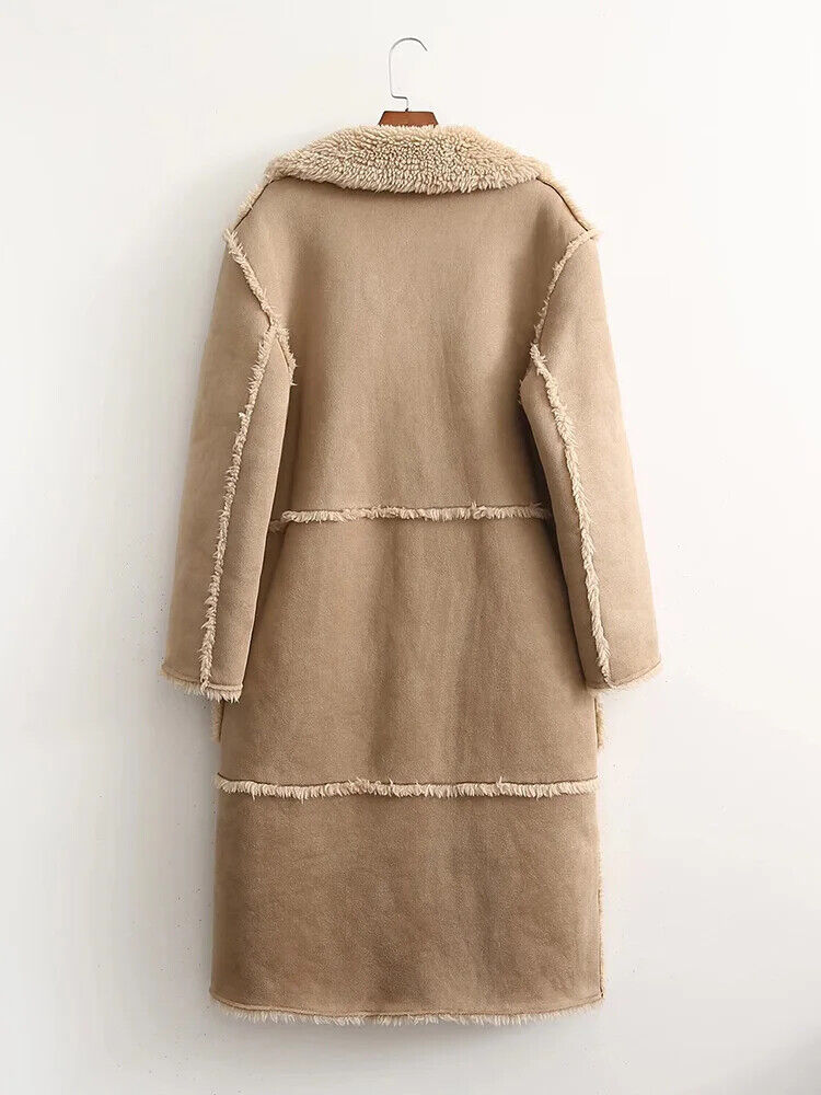 Winter Long Coat Women Thick Leather Lamb Fur Coat Female Overcoat Outwear