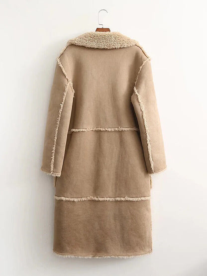 Winter Long Coat Women Thick Leather Lamb Fur Coat Female Overcoat Outwear