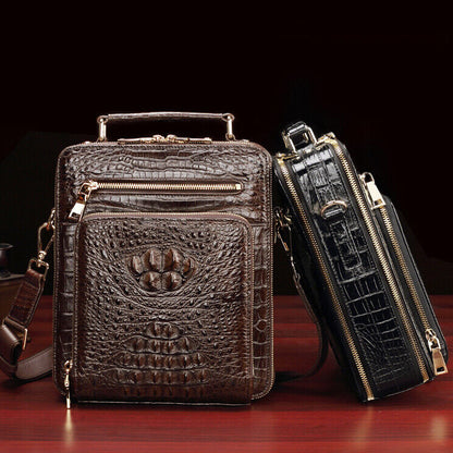 Handcrafted Crocodile Skin Leather 12" Men's Luxury Shoulder/Messenger Handbags