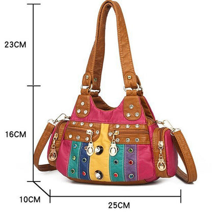 Women's Soft Faux Leather Multicolor Handbags Multiple pockets Shoulder Bags