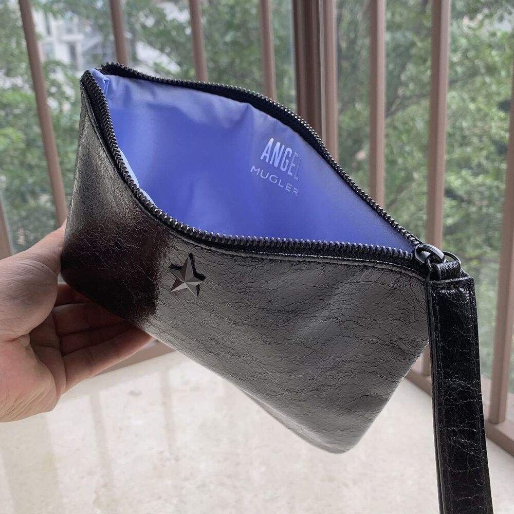 Angel Black Metallic Makeup Bag Clutch Handbag Wristlet Pouch Vintage 22*16 CM